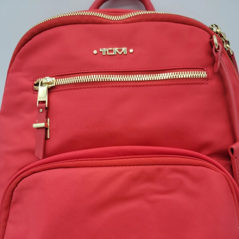 Tumi Red Backpack with Gold Hardware